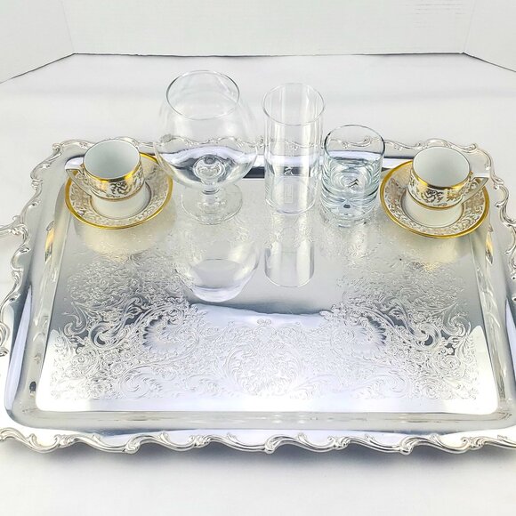 WEBSTER WILCOX INTERN SILVER BUTLER TRAY JOANNE # 7291 TEA COCKTAIL TRAY 25"x15" - Picture 1 of 8